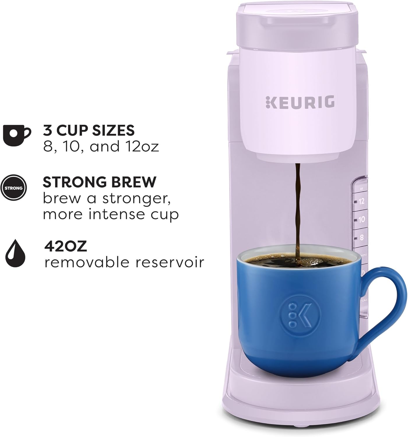 Keurig K-Express Single Serve K-Cup Pod Coffee Maker, 3 Brew Sizes, Strong Button Feature, 42oz Removable Reservoir, Lavender