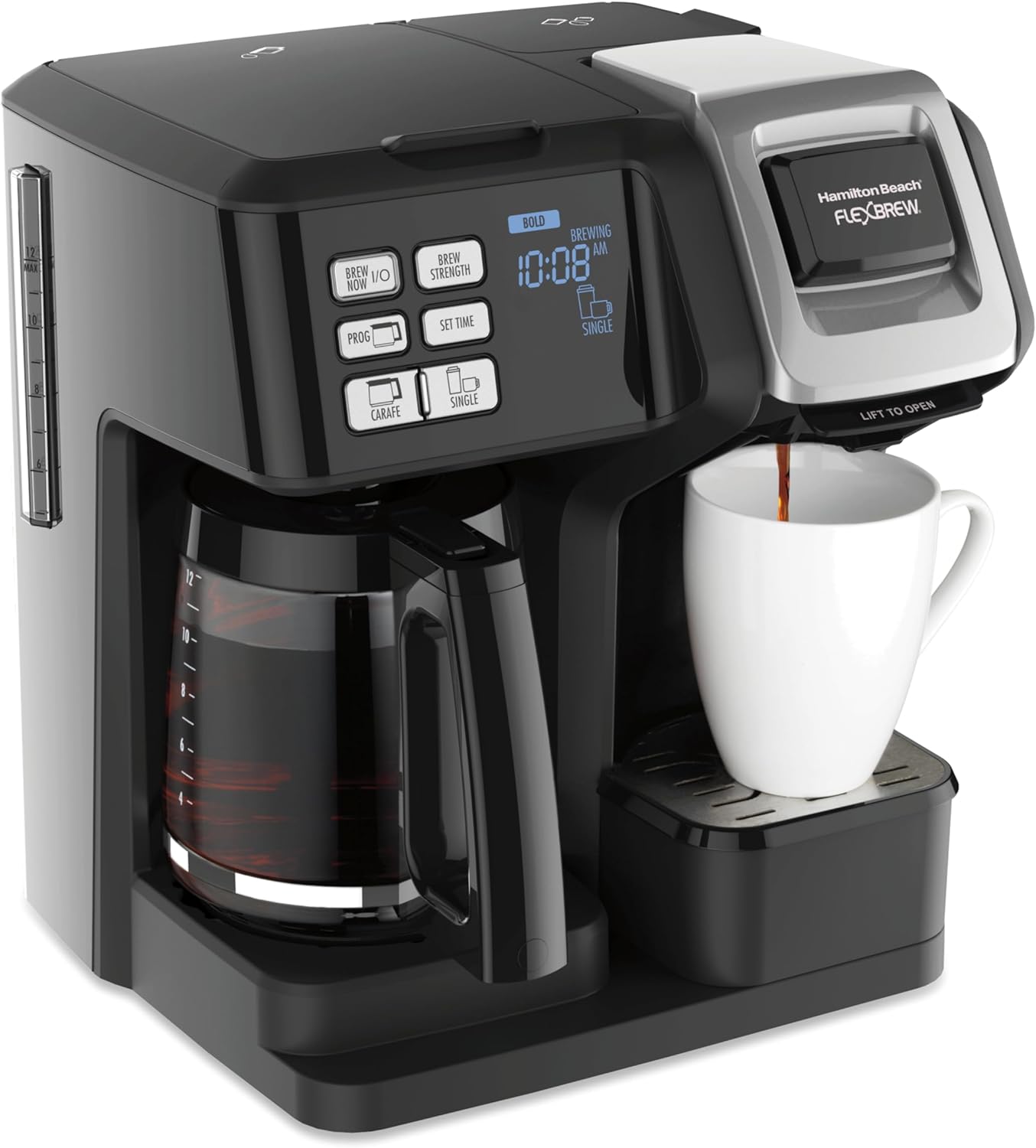 Hamilton Beach FlexBrew Trio 2-Way Coffee Maker, Compatible with K-Cup Pods or Grounds, Combo, Single Serve & Full 12c Pot, Black – Fast Brewing (49902)