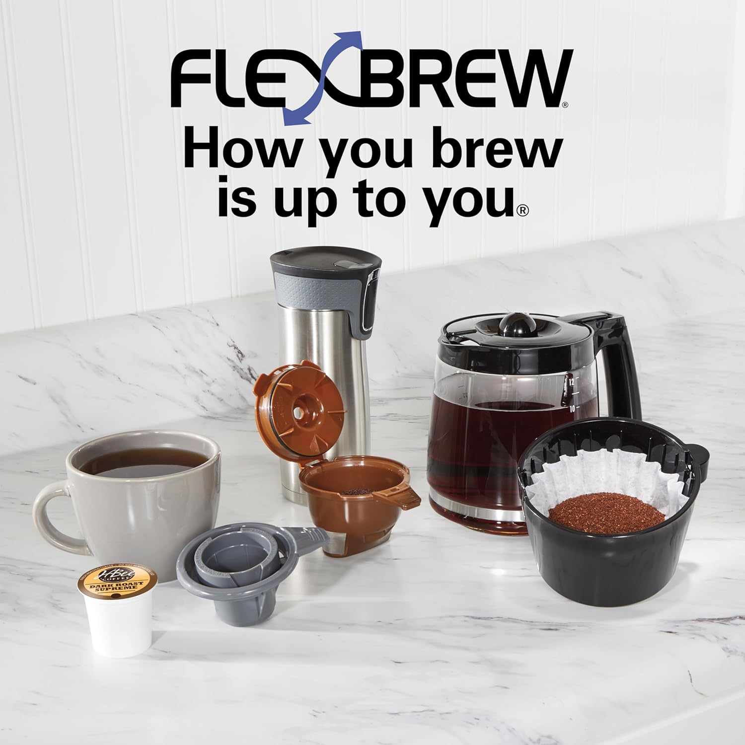 Hamilton Beach FlexBrew Trio 2-Way Coffee Maker, Compatible with K-Cup Pods or Grounds, Combo, Single Serve & Full 12c Pot, Black – Fast Brewing (49902)