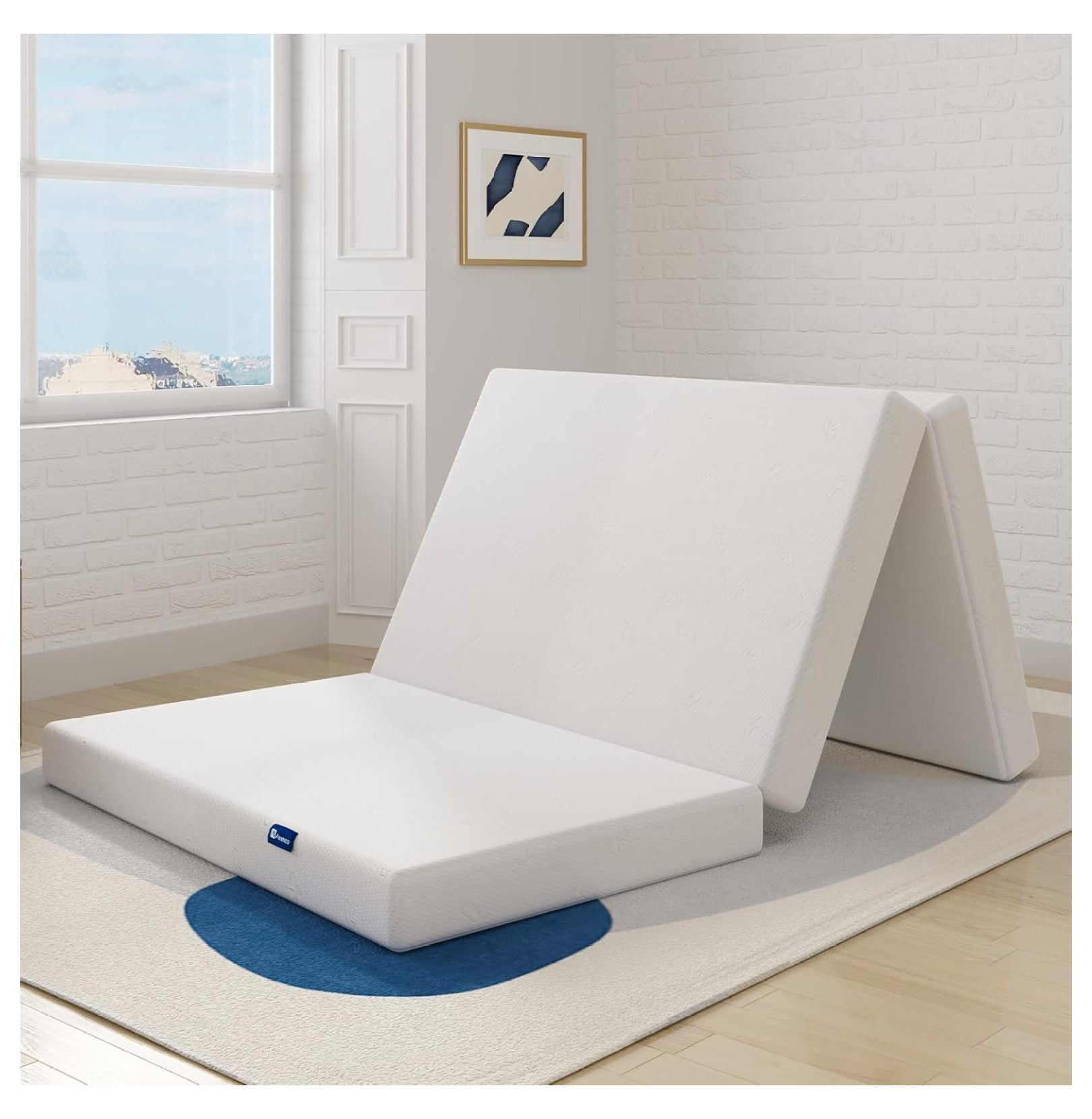 Folding Mattress, 4 Inch Trifold Mattress, Size Folding Mattress for Indoors, RV/Camper Van, Travel, Camping, Guest Room-Breathable Cover & Non-Slip Bottom White Twin