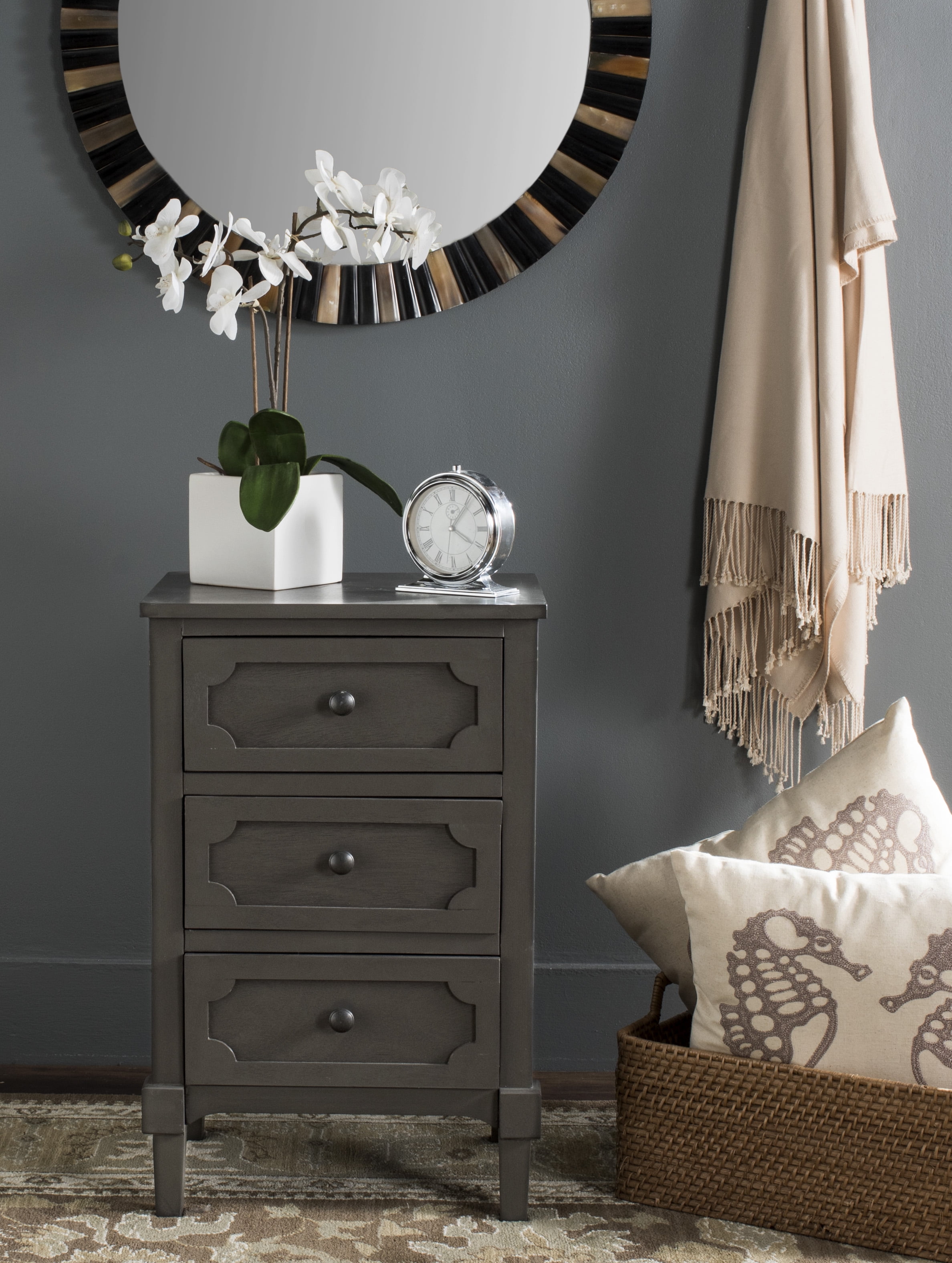 SAFAVIEH Rosaleen Solid Casual Three Drawer Side Chest, Grey